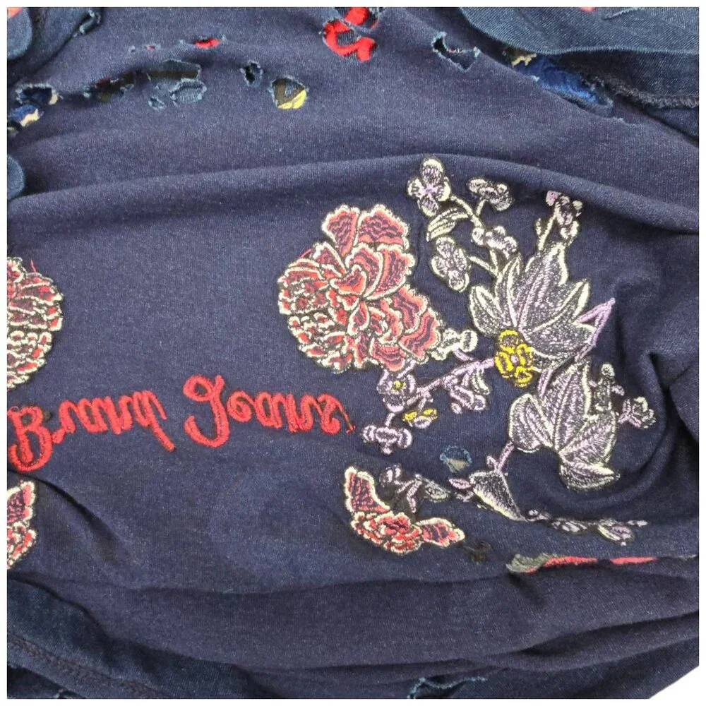 True Religion XXL Distressed Unisex Navy T-Shirt Skull Snake Roses Single Stitch